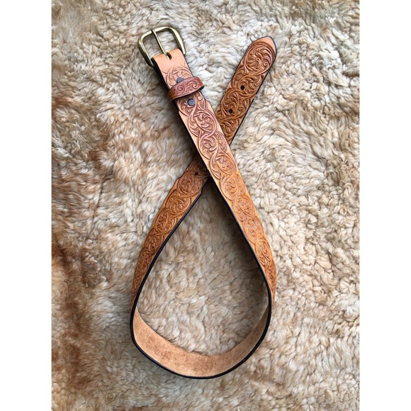 Vintage Accessories - VINTAGE | Leather Western style tooled belt